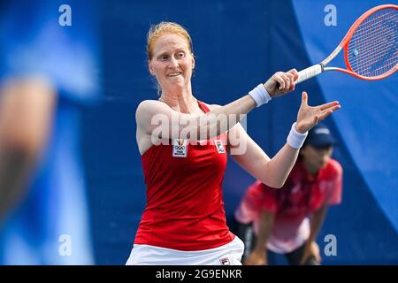 Belge Alison Van Uytvanck photographiée en action lors d'un deuxième tour du tournoi féminin entre Belge Van Uytvanck (WTA 62) et Banque D'Images