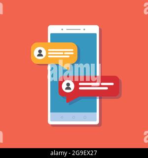 Chat sur les réseaux sociaux sur le smartphone en rouge. Vecteur de brut. Illustration de Vecteur