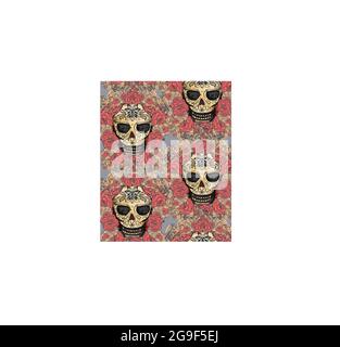 Crâne et fleurs Le Jour des Morts Seamless Background Illustration de Vecteur
