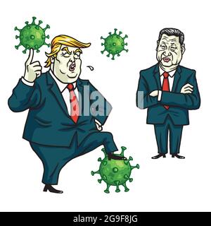 Donald Trump et Xi Jinping ont discuté de la lutte contre le coronavirus COVID-19 Cartoon Vector Illustration Illustration de Vecteur