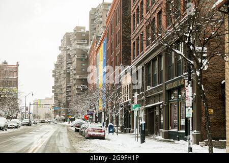 ROCHESTER, ÉTATS-UNIS - 15 janvier 2019 : une belle journée enneigée dans le centre-ville de Rochester, New York Banque D'Images