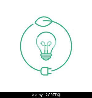 Concept d'énergie écologique. Ampoule verte à l'intérieur du cercle avec feuille et fiche électrique. Énergie propre. Ressources renouvelables durables. Illustration vectorielle Illustration de Vecteur