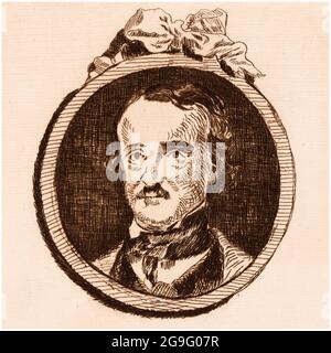 Edgar Allan PoE (1809-1849), écrivain, poète, rédacteur et critique littéraire américain, impression de portrait à point sec par Edouard Manet, vers 1875 Banque D'Images