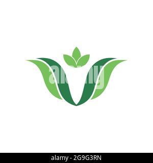 Lettre V nature vert logo icône vecteur plat concept graphique conception Illustration de Vecteur