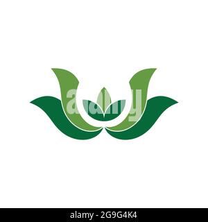 Lettre U logo fleur Lotus icône concept plat conception vectorielle Illustration de Vecteur