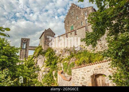 Vue détaillée du château de Laufen à Laufen-Uhwiesen, aux chutes du Rhin Banque D'Images