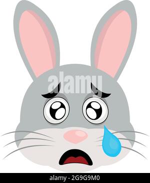 Illustration vectorielle d'une émoticône du visage d'un lapin avec une expression triste et une déchirure tombant de son œil Illustration de Vecteur