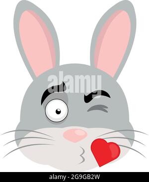 Illustration vectorielle d'émoticône du visage d'un lapin de dessin animé donnant un baiser en forme de cœur Illustration de Vecteur