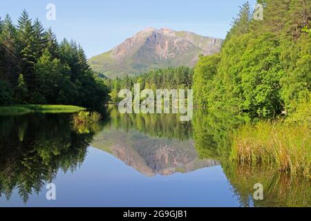 Meall Mor réflexions à Glencoe Lochan, Highlands, Écosse Banque D'Images