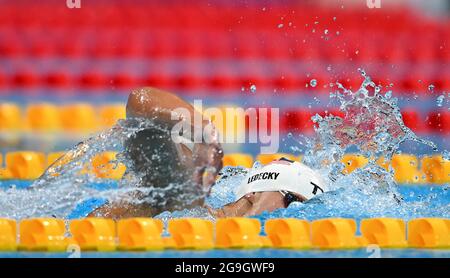 Tokyo, Japon. 26 juillet 2021. Kathleen Geneviève Ledecky, des États-Unis, participe aux épreuves du 1500m libre féminin aux Jeux Olympiques de Tokyo en 2020 à Tokyo, au Japon, le 26 juillet 2021. Credit: Xia Yifang/Xinhua/Alay Live News Banque D'Images