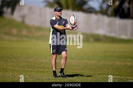 Jacques Nienaber (entraîneur en chef) d'Afrique du Sud pendant une session de formation à Western province HPC, Bellville, Western Cape, Afrique du Sud. Date de la photo: Lundi 26 juillet 2021. Banque D'Images