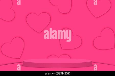 podium rose avec coeur rose dans la salle de studio Illustration de Vecteur