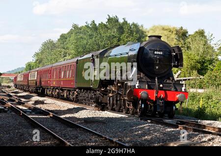 « The Flying Scotsman », la célèbre locomotive à vapeur, passant par le Haresfield Loop, Gloucestershire, lors de son trajet de retour de Worcester à Paddington. Banque D'Images