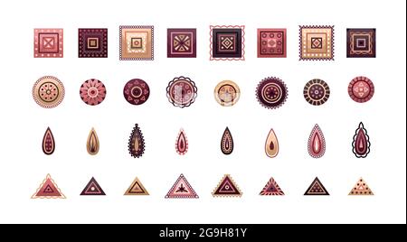 Ensemble d'ornements de boho vectoriels avec éléments géométriques. Style plat Illustration de Vecteur