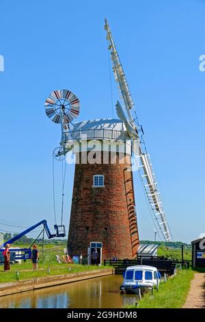 Moulin à vent Horsey Windpump, Horsey, Norfolk, Angleterre. Banque D'Images