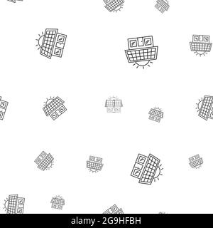 Motif transparent d'icônes écologiques. Maison avec panneau solaire. Isolé sur fond blanc. Illustration vectorielle. Banque D'Images