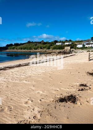 Plage de Porthcressa, Hugh Town, îles St Mary's de Scilly, Cornouailles, Angleterre, Royaume-Uni. Banque D'Images