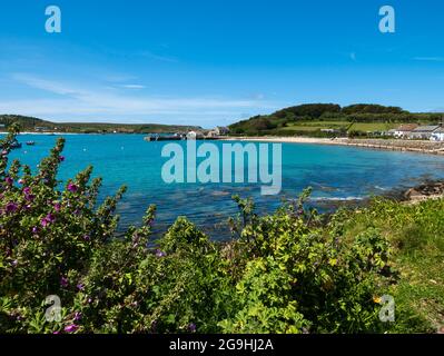 New Grimsby Quay, Tresco, Iles de Scilly, Cornouailles, Angleterre, ROYAUME-UNI. Banque D'Images