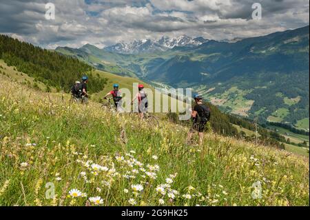 Les Saisies VTT, Mont-blanc et chaîne alpine. Massif du Beaufortain et région du Val d'Arly. Département Savoie. France Banque D'Images