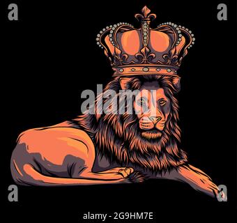 Lion royal avec couronne - tête de roi d'animal avec long vecteur de manie Illustration de Vecteur