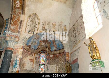 Église peinte de Saulcet.Peinture murale.Département Allier, Auvergne Rhône Alpes, France, Europe Banque D'Images