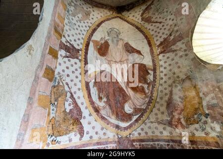 Église peinte de Saulcet.Peinture murale.Département Allier, Auvergne Rhône Alpes, France, Europe Banque D'Images