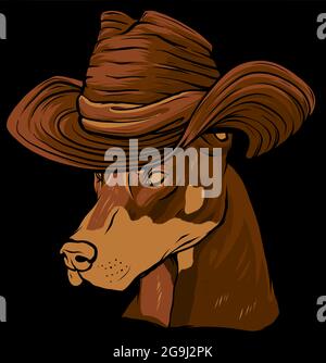 Visage de chien Dobermann avec illustration vectorielle de chapeau Illustration de Vecteur