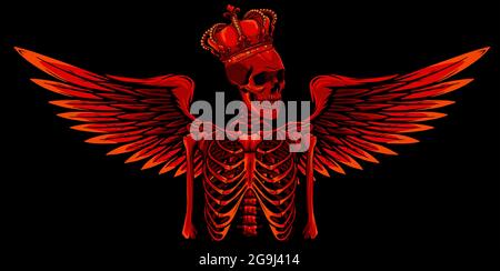 squelette d'ange vectoriel avec aile et couronne Illustration de Vecteur