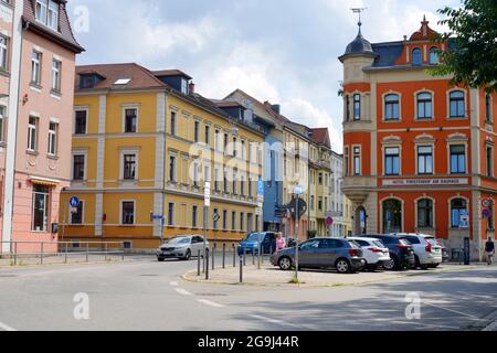 Weimar, Allemagne, maisons de rue et petite place près de l'université Bauhaus Banque D'Images