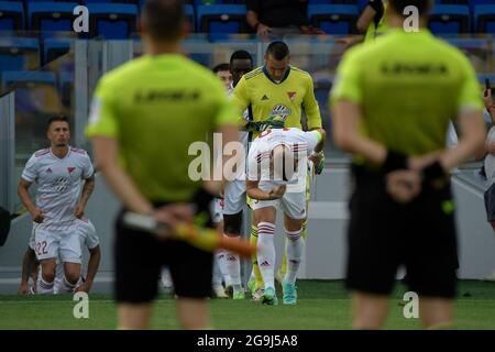 Frosinone, Italie. 25 juillet 2021. Les joueurs de Debrecen lors du match de football amical d'avant-saison entre AS Roma et Debrecen au stade Benito Stirpe à Frosinone (Italie), le 25 juillet 2021. Photo Andrea Staccioli/Insidefoto crédit: Insidefoto srl/Alamy Live News Banque D'Images