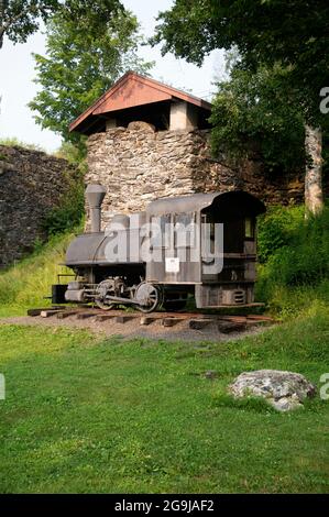 Les fours à chaux historiques conservés et la locomotive historique de Rockport, Maine, Etats-Unis Banque D'Images