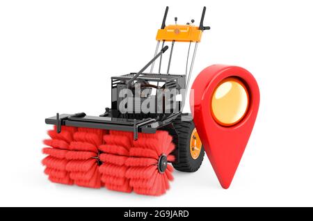 Pointeur de carte avec brosse Power Brush Snow Sweeper Broom Industrial, rendu 3D isolé sur fond blanc Banque D'Images