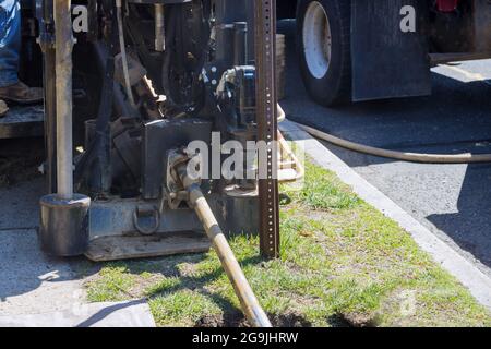 Détail d'une machine de forage pour la pose de la fibre optique d'un pipeline avec forage Banque D'Images