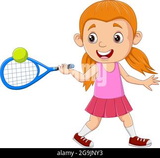 Dessin animé petite fille jouant au tennis Illustration de Vecteur