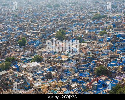 Vue depuis le fort Mehrangarh, Blue City, Jodhpur, Rajasthan, Inde Banque D'Images