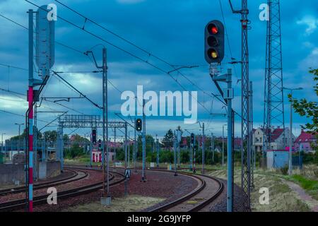 Traction électrique et voies ferrées à Tczew, Dirschau, Pologne Banque D'Images