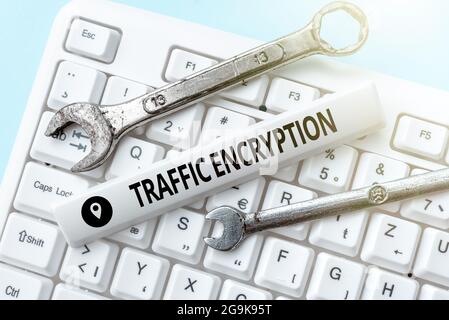 Inspiration montrant le signe de chiffrement du trafic. Business concept méthode de sécurisation de la transmission de l'information navigation Internet et recherche en ligne Banque D'Images