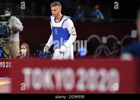 Chiba, Japon. 27 juillet 2021. Taekwondo: Olympia, préliminaires, ronde de 16, hommes 80 kg, dans le Makuhari Messe Hall. Alexander Bachmann d'Allemagne. Credit: Swen Pförtner/dpa/Alay Live News Banque D'Images