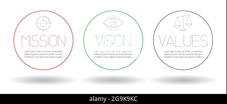 Mission, vision, concept de valeurs - graphiques circulaires - illustration vectorielle Illustration de Vecteur