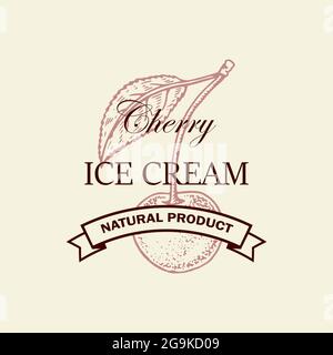 Logo de crème glacée à la cerise dessiné à la main. Illustration vectorielle dans le style d'esquisse Illustration de Vecteur