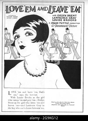 LOUISE BROOKS EVELYN BRANT et LAWRENCE GRAY dans LOVE 'EM AND LEAVE 'EM 1926 réalisateur FRANK TUTTLE jouer George Abbot et John V. A. Weaver joueurs célèbres - Lasky Corporation / Paramount Pictures Banque D'Images