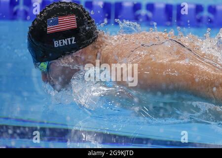 Tokyo, Japon. 27 juillet 2021. Gunnar Bentz, des Etats-Unis, participe au papillon de 200 m au Tokyo Aquatics Center, lors des Jeux Olympiques d'été de Tokyo, au Japon, le mardi 27 juillet 2021. Photo par Tasos Katopodis/UPI. Crédit : UPI/Alay Live News Banque D'Images