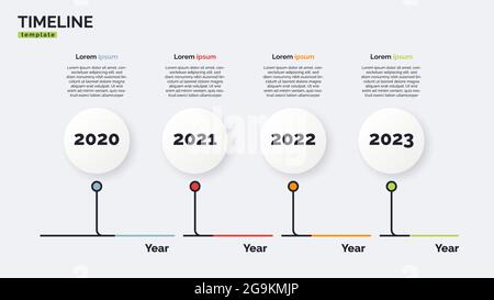 Modèle de concept graphique minimal de la chronologie des scénarios vectoriels avec quatre périodes de temps. Contour modifiable Illustration de Vecteur