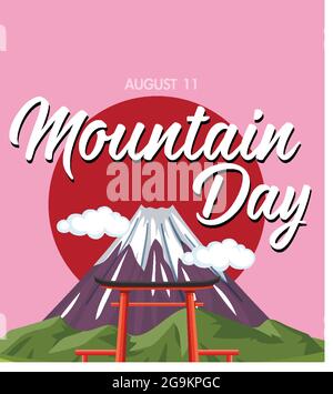 Bannière « Mountain Day in Japan » avec illustration du Mont Fuji Illustration de Vecteur