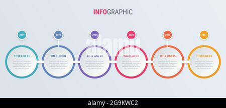 Schéma de couleurs, infographic template. Calendrier avec 6 étapes. Processus de flux de travail pour les affaires du cercle. La conception de scénario. Illustration de Vecteur