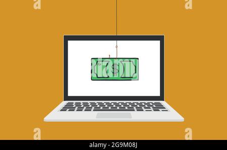 Hacker voler de l'argent, des informations personnelles comme des mots de passe d'un ordinateur portable utile pour la lutte contre le phishing et les virus Internet. Illustration de Vecteur