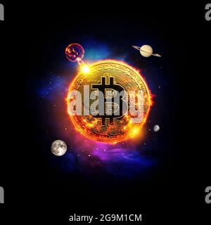 bitcoin à la lune - éléments de cette image fournie par la NASA. Concept de crypto-monnaie Banque D'Images