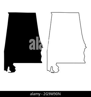 Icône de carte Alabama sur fond blanc. Panneau de l'État de l'Alabama. Carte noir contour état USA. style plat. Banque D'Images