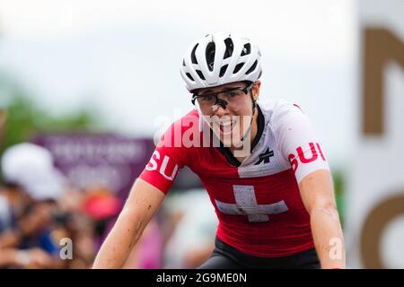 Shizuoka, Japon. 27 juillet 2021. INDERGAND Linda (SUI), 27 juillet 2021 - Cyclisme : les femmes de l'ensemble du pays pendant les Jeux Olympiques de Tokyo 2020 au cours Izu MTB à Shizuoka, Japon. Credit: Shuraro Mochizuki/AFLO/Alamy Live News Banque D'Images