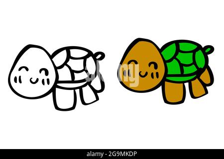 Vector Doodle mignon petit contour et couleur Tortue pour l'apprentissage de la coloration Illustration de Vecteur